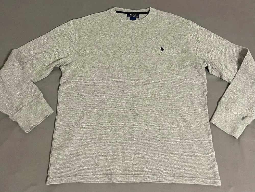 Polo Ralph Lauren Mens XL Gray Waffle Knit Crewneck Cotton Logo Sweater